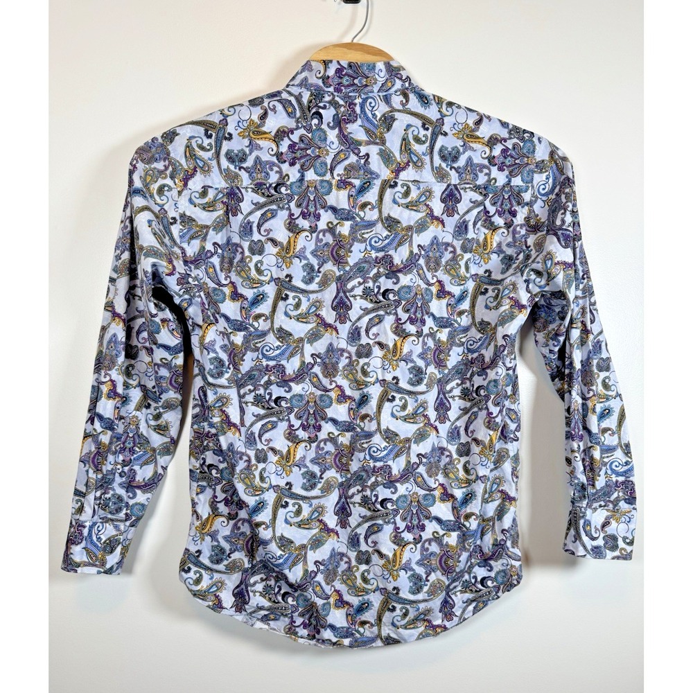 Alan Flusser Men's Large Long Sleeve Bright Purple Blue Paisley Flip‎ Cuff Shirt - Picture 4 of 5